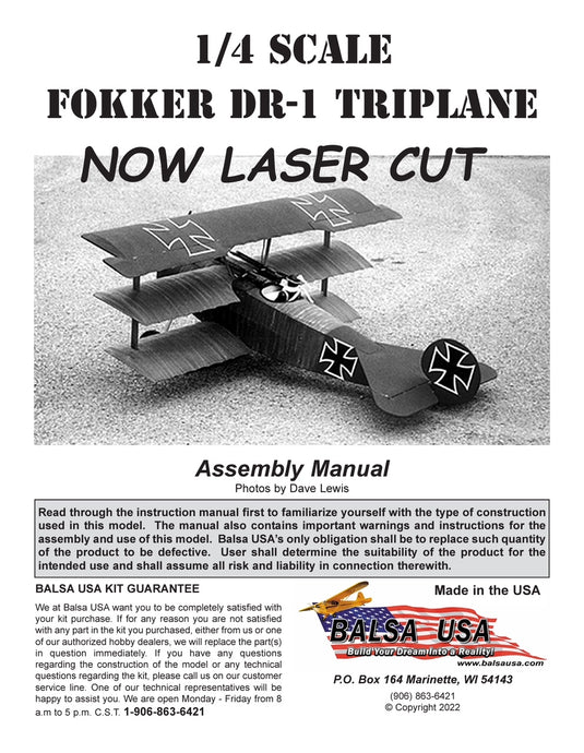 1/4 Scale Fokker DR1 Triplane Digital Manual