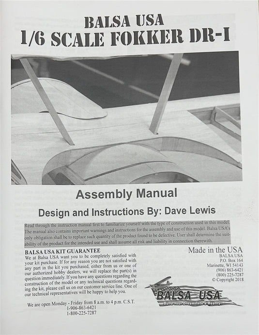 1/6 Scale Fokker DR-1 Triplane Manual