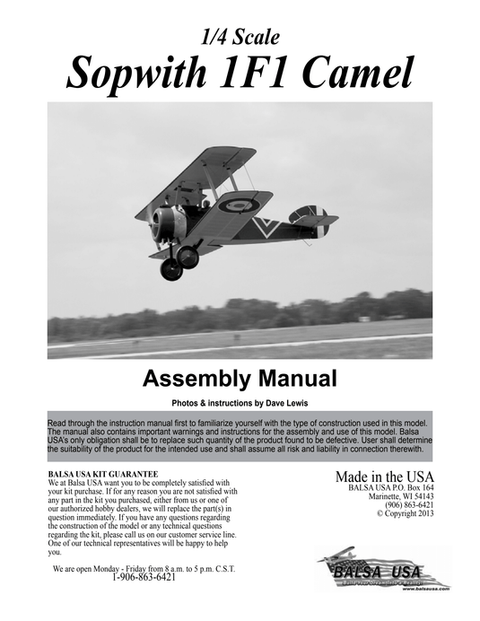 1/4 Sopwith 1F1 Camel Digital Manual