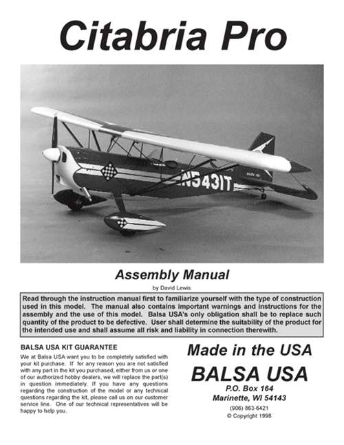 Citabria Pro Plans and Instruction Manual Balsa USA