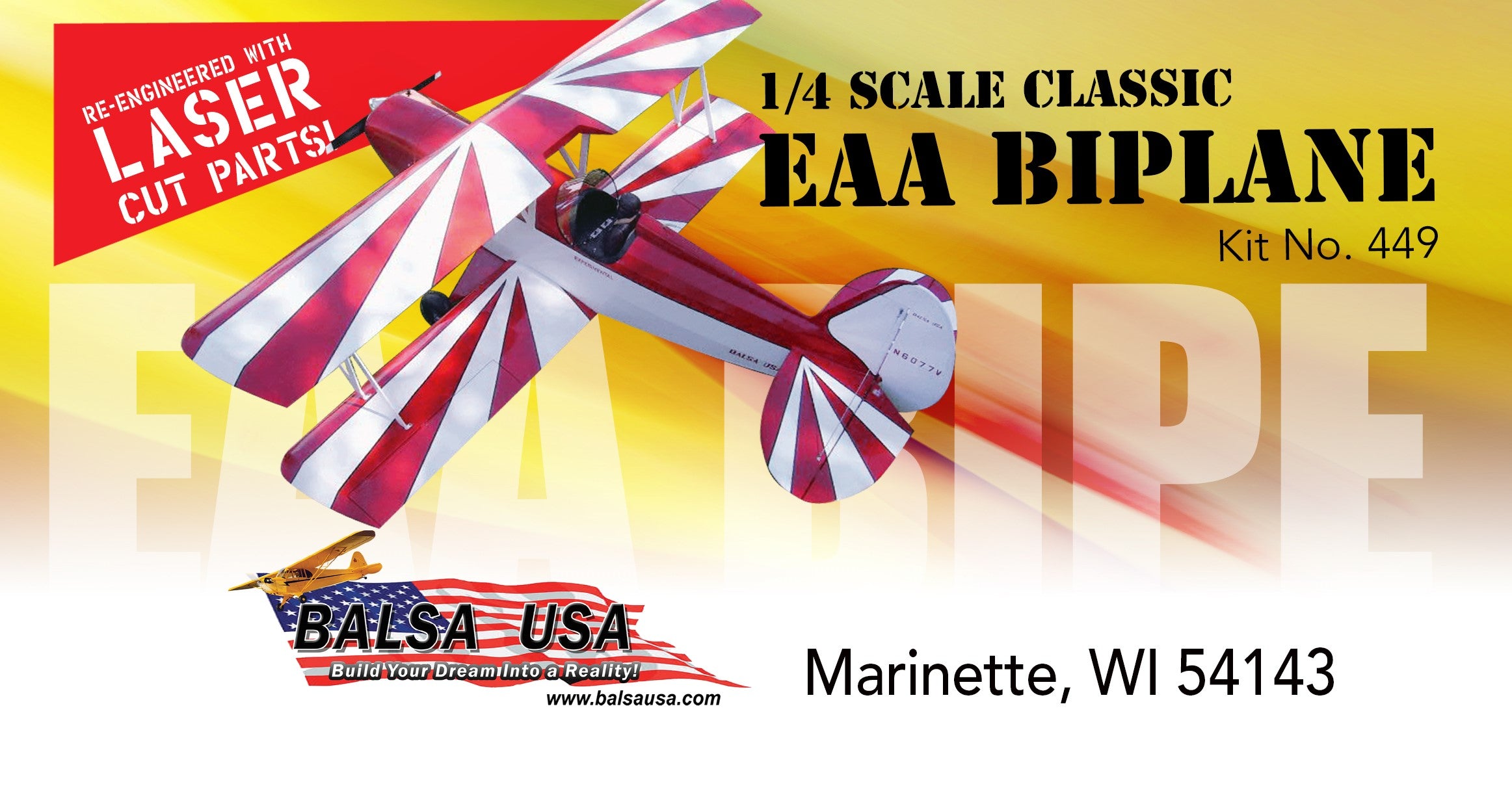 EAA Acro Sport Biplane 44 WS RC Airplane Laser Cut Balsa & Ply Short Kit +  Plan 