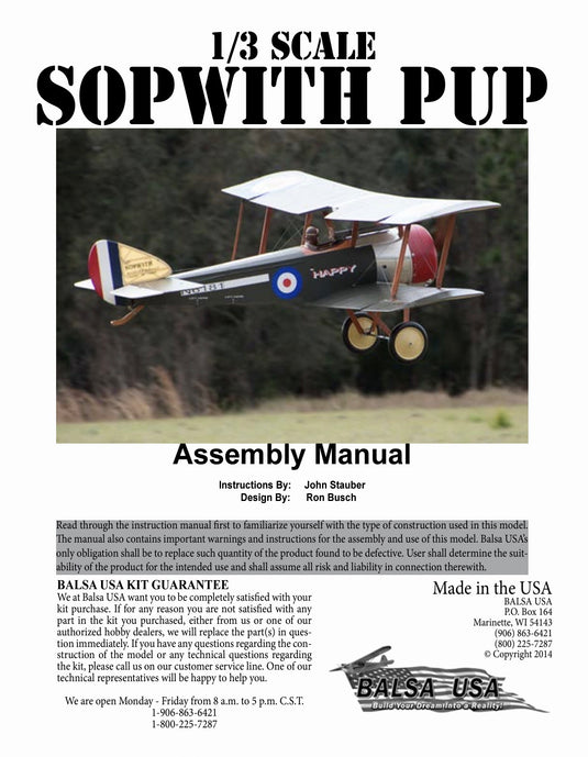 1/3 Scale Sopwith Pup Instruction Manual