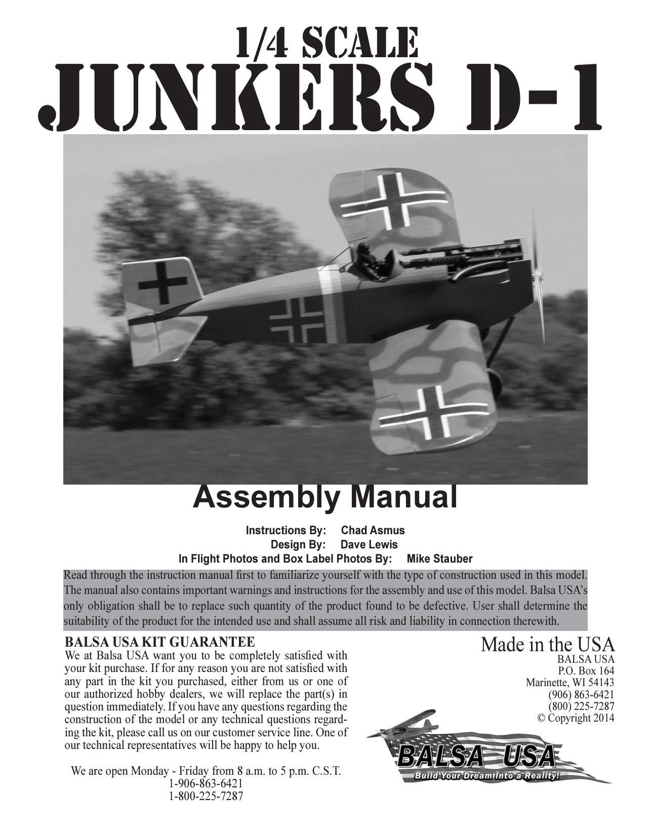 Junkers D-1 Digital Manual – Balsa USA