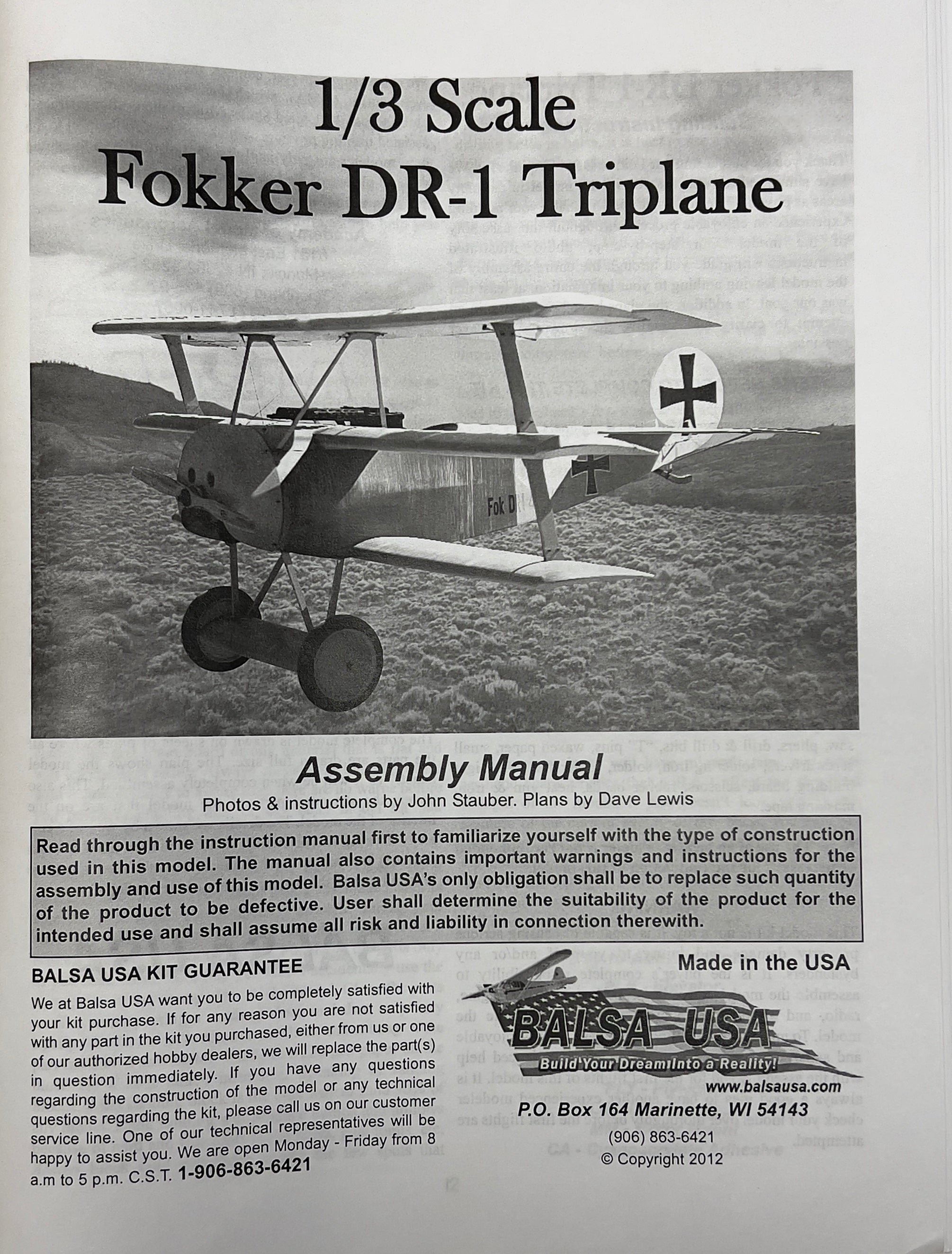 1/3 Scale Fokker DR-1 Triplane Manual – Balsa USA