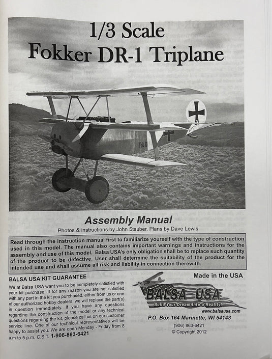 1/3 Scale Fokker DR-1 Triplane Manual