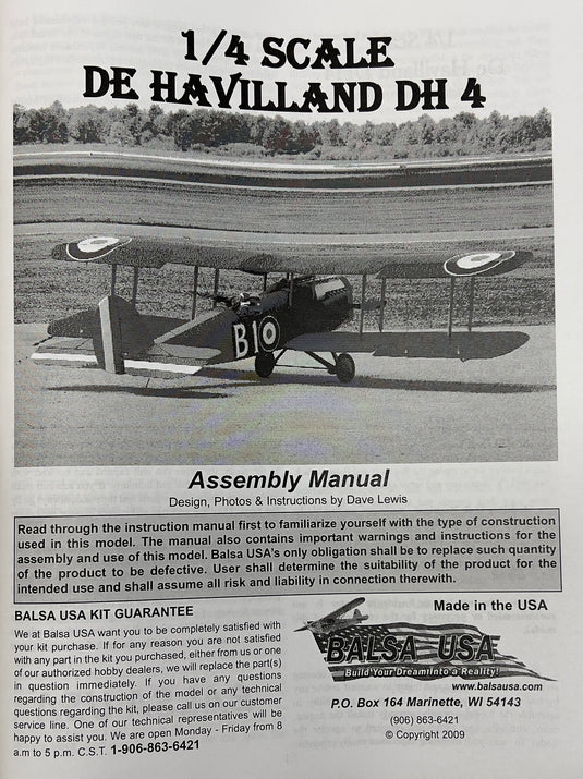 1/4 Scale DeHavilland DH4 Instruction Manual