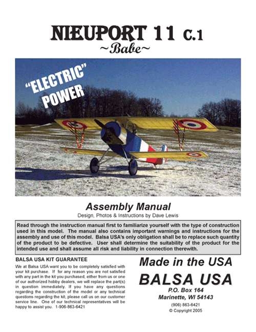 1/4 Scale Nieuport 11 Instruction Manual