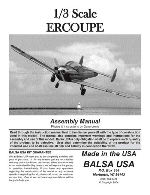 1/3 Scale Ercoupe Instruction Manual