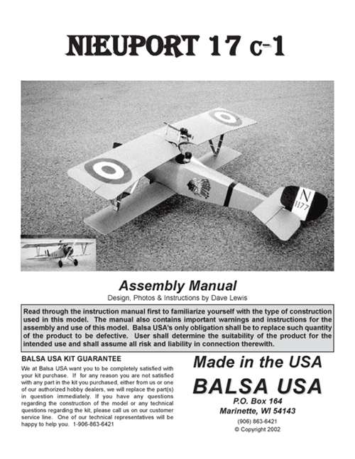 1/4 Scale Nieuport 17 Instruction Manual