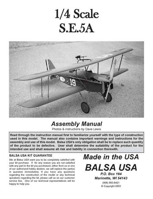 1/4 Scale S.E.5a Instruction Manual