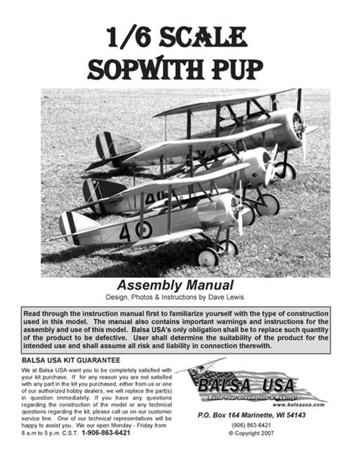 1/6 Scale Sopwith Pup Instruction Manual