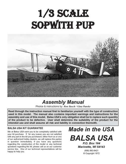 1/3 Scale Sopwith Pup Instruction Manual