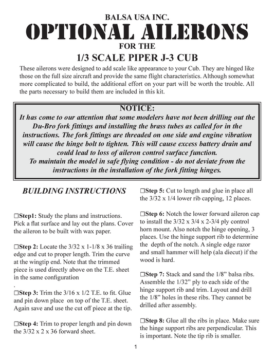 1/3 Scale J-3 Cub Aileron Digital Manual