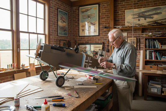 Elderly craftsman building large-scale Junkers D-1 model