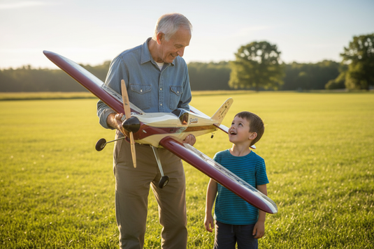 Grandfather and grandson with Smoothie model