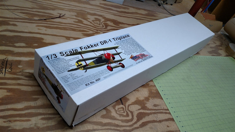 Load image into Gallery viewer, 1/3 Scale Fokker DR1 Triplane Kit Package ,  (1) set of  1/3 Du-bro Vintage Wheels, (1) set 1/3  decals, (1)Fiberglass Rotary Engine,   (2)   1/3 Spandau gun kits
