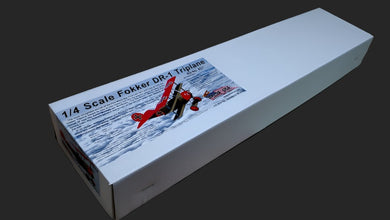1/4 Scale Triplane Kit Package,   (1) set 1/4 Du-bro Vintage Wheels, (2)  1/4 Spandau Gun Kits, (1) Decals, (1) Fiberglass Dummy Rotary Engine
