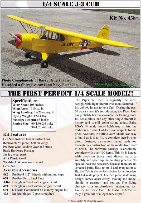 1/4 Scale J-3 Piper Cub – Balsa USA 1/4 Scale J-3 Piper Cub – Balsa USA