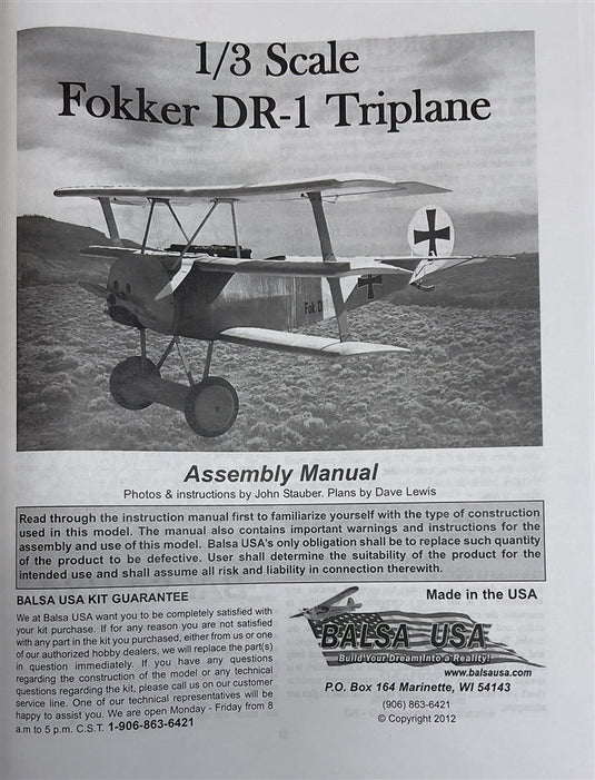 1/3 Scale Fokker DR-1 Triplane Plans and Manual
