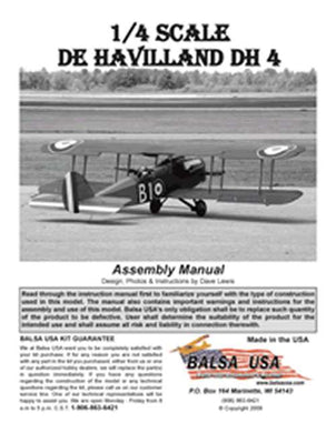 1/4 Scale DeHavilland DH4 Plans and Instruction Manual
