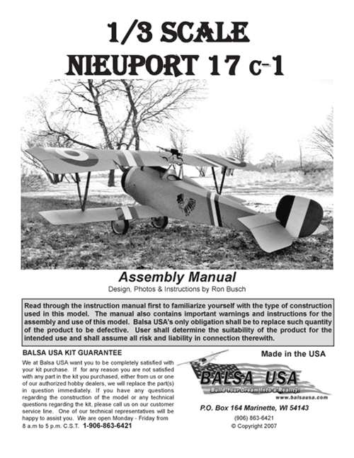 1/3 Scale Nieuport 17 Plans and Instruction Manual