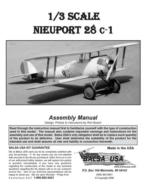 1/3 Scale Nieuport 28 Plans and Instruction Manual
