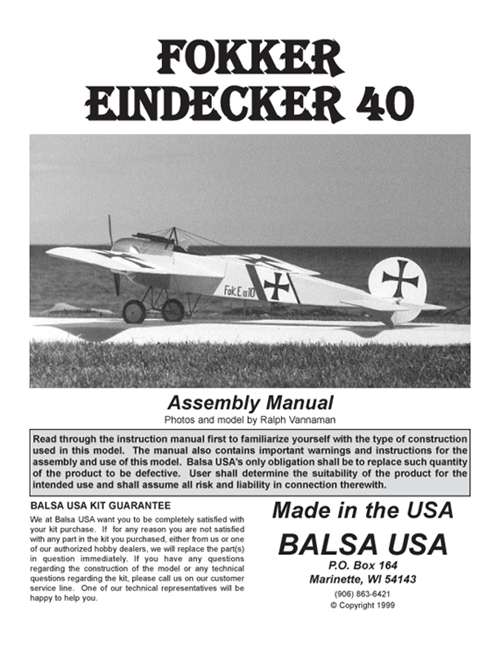 Eindecker 40 Plans and Instruction Manual