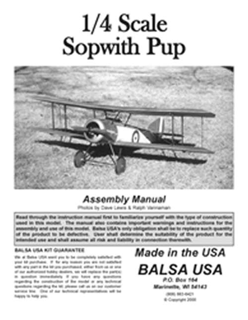 1/4 Scale Sopwith Pup Plans and Instruction Manual