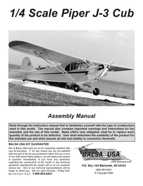 1/4 Scale J-3 Cub Plans and Instruction Manual
