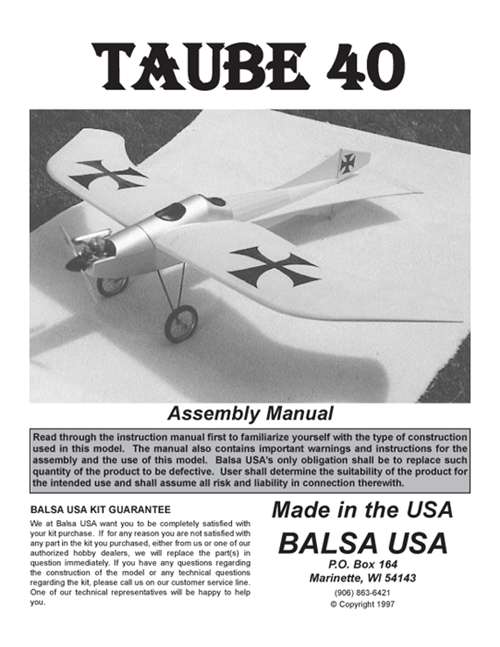 Taube 40 Plans and Instruction Manual