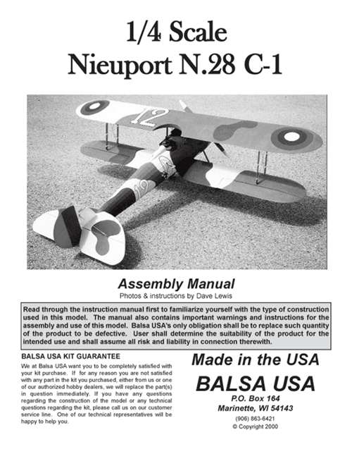 1/4 Scale Nieuport 28 Plans and Instruction Manual