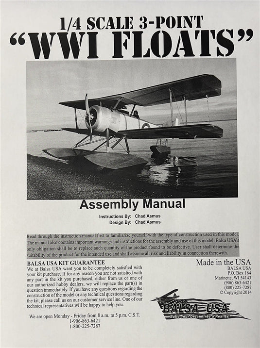 1/4 Scale 3-Point WWI Float Plan and Manual