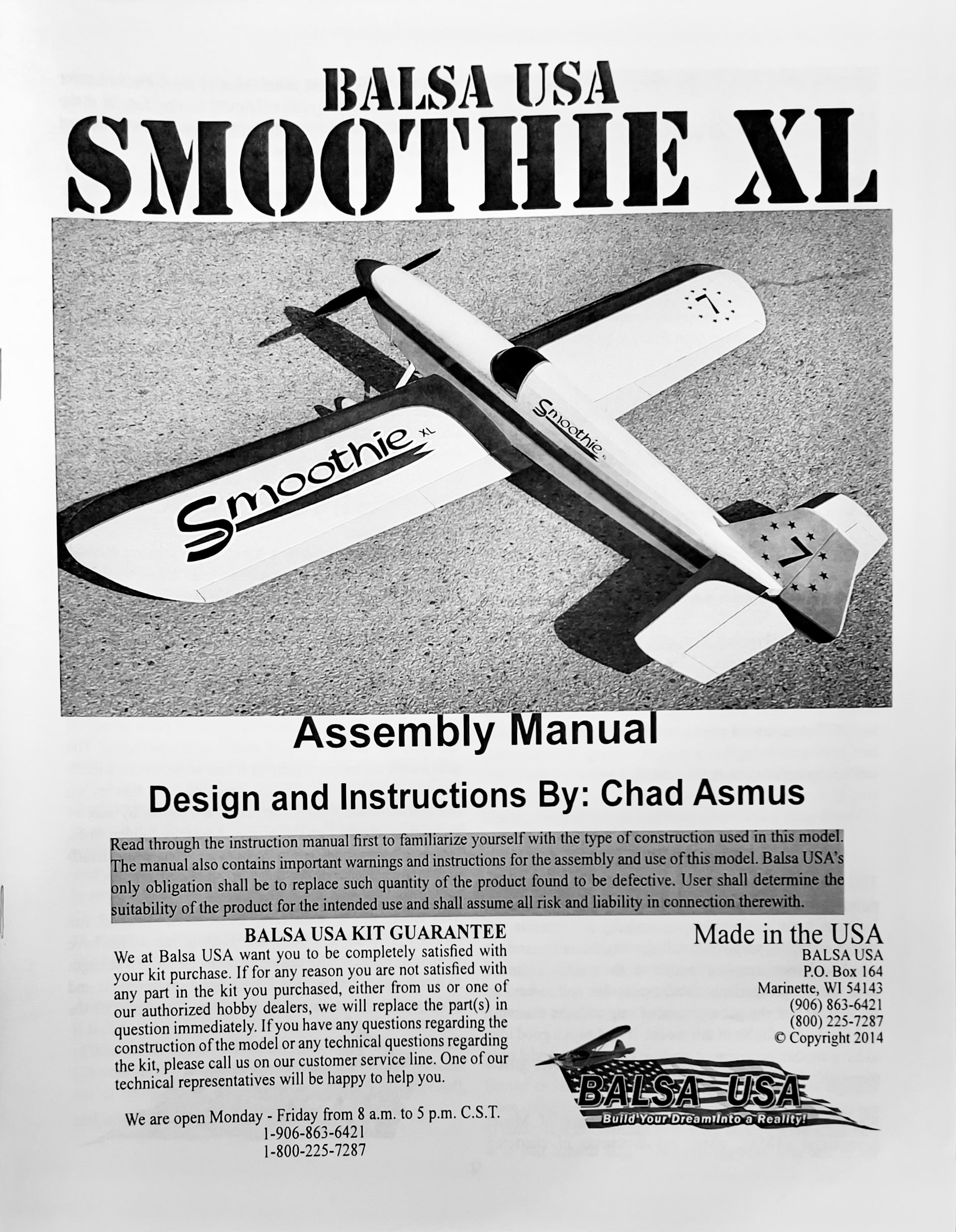 Smoothie XL Kit Plans and Manual Balsa USA