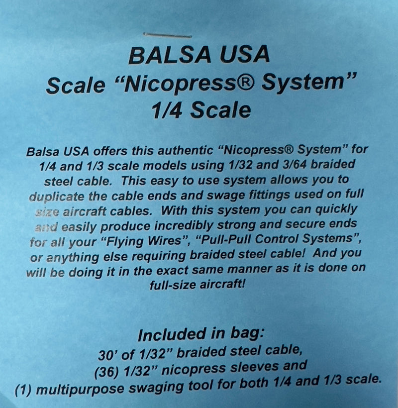 1/4 SCALE DELUXE NICOPRESS STARTER SET Balsa USA