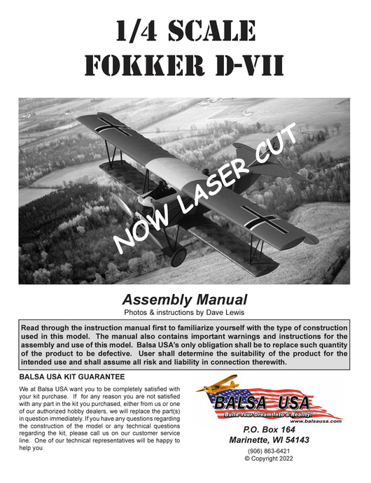 1/4 Scale Laser Cut Fokker D-7 Digital Manual