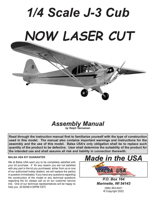 1/4  J-3 Cub Laser Cut  Digital Manual