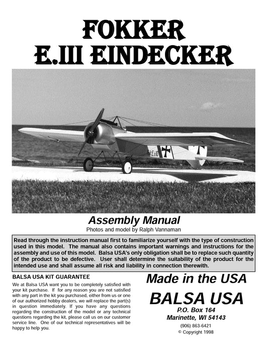 Fokker Elll Eindecker 90 Digital Manual